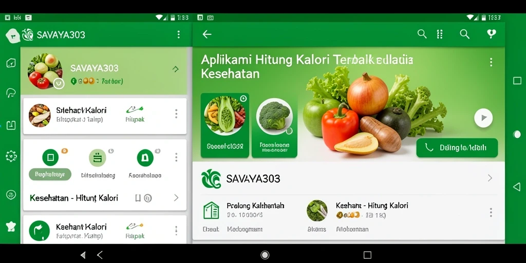 Tampilan antarmuka aplikasi Hitung Kalori SAVAYA303 yang menarik dan informatif.